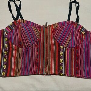 Forever21 Red Purple (Multicolor) Bustier Crop Top with Zipper & Removable traps